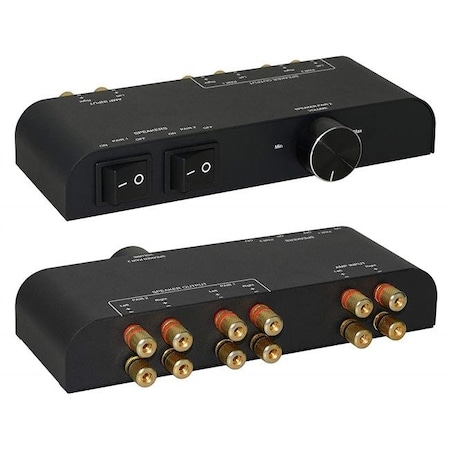 Xtrempro Xtrempro 61052 2 Way Switch 1-in-2 Out Way Pair Stereo Speaker Selector with Volume Control Metal Non-Slip Box - Black 61052